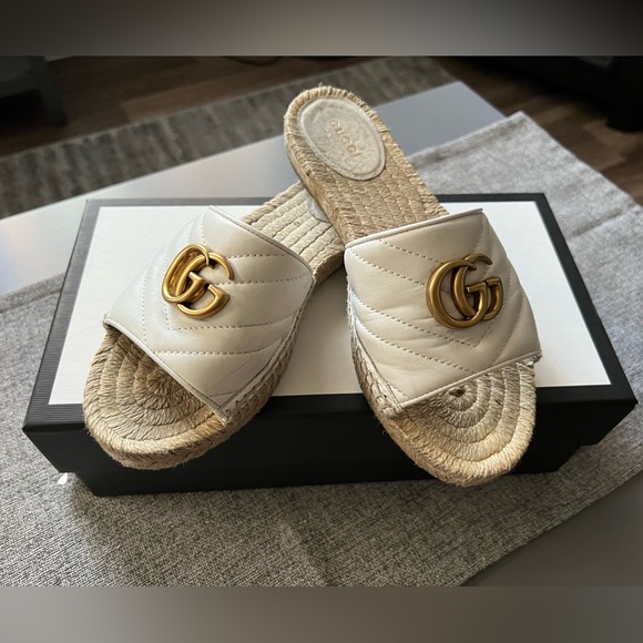 GUCCI GG MARMONT GREAT WHITE ESPADRILLE SANDAL WOMEN 37 (7 US) - Picture 2 of 14